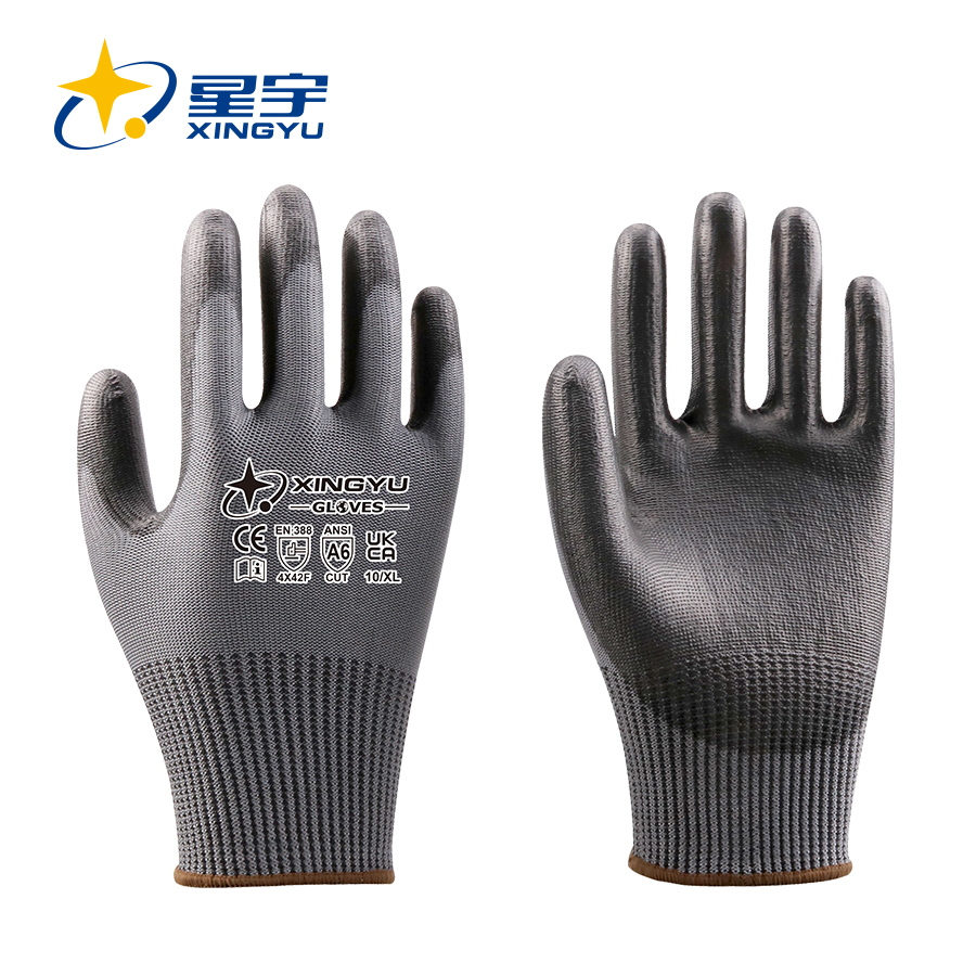13G ADAMAS Liner PU Smooth Coated Gloves, ANSI CUT A6, EN388 4X42F 
